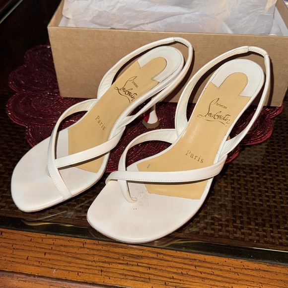Christian Louboutin Taralita 85 Kid White Leather Slingback Thong Sandal Heel 36 - Picture 9 of 11